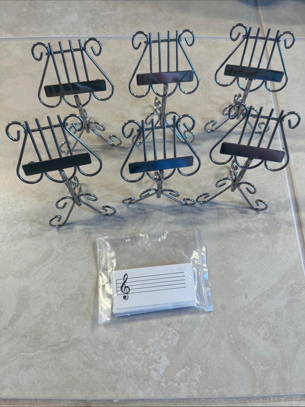 Set of 6 Silver Metal Decorative Mini Easel Nameplate Set